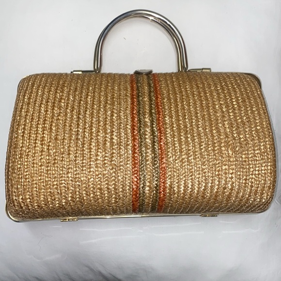 Vintage Pier Giorgio Italy Straw Handbag Metal Handle - Picture 3 of 16